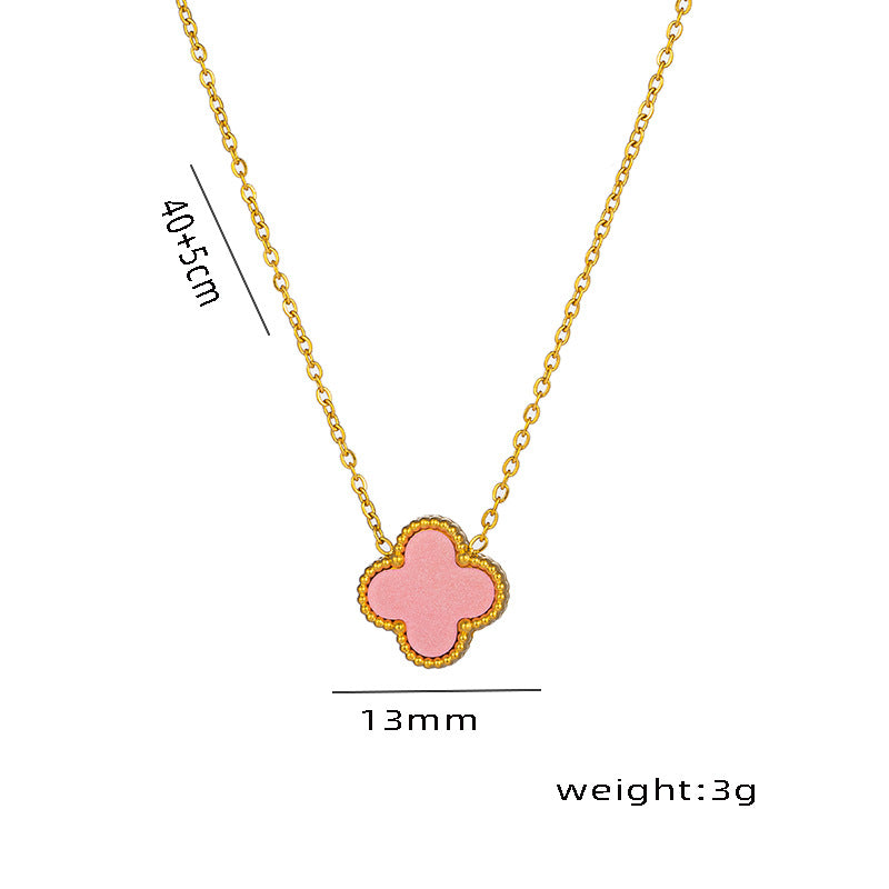 Lucky Double-sided Clover Titanium Steel Gold Simple Light Necklaces