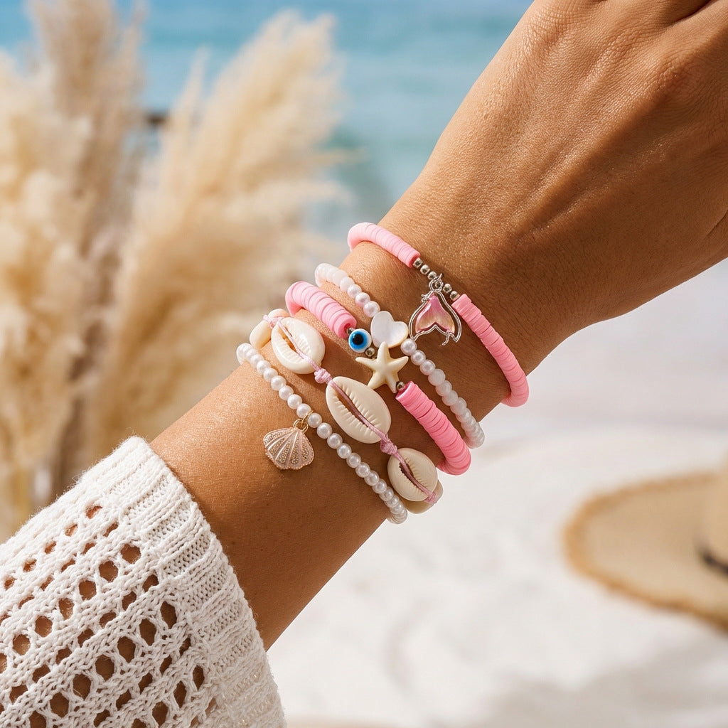 Summer Vacation Style Twin Starfish Fishtail Female Creative Bracelet