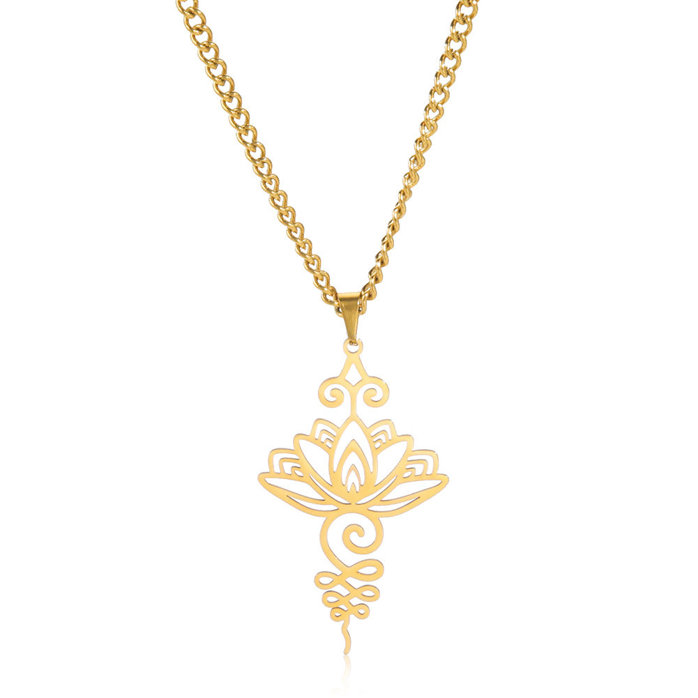 Cut Stainless Steel Lotus Ethnic Han Elements Personality Necklace