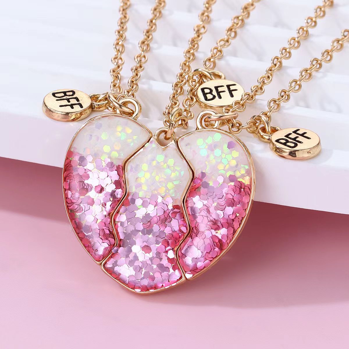 Children's Powder Drip Good Friends Suit Magnet Three People Girlfriends Birthday Necklaces
