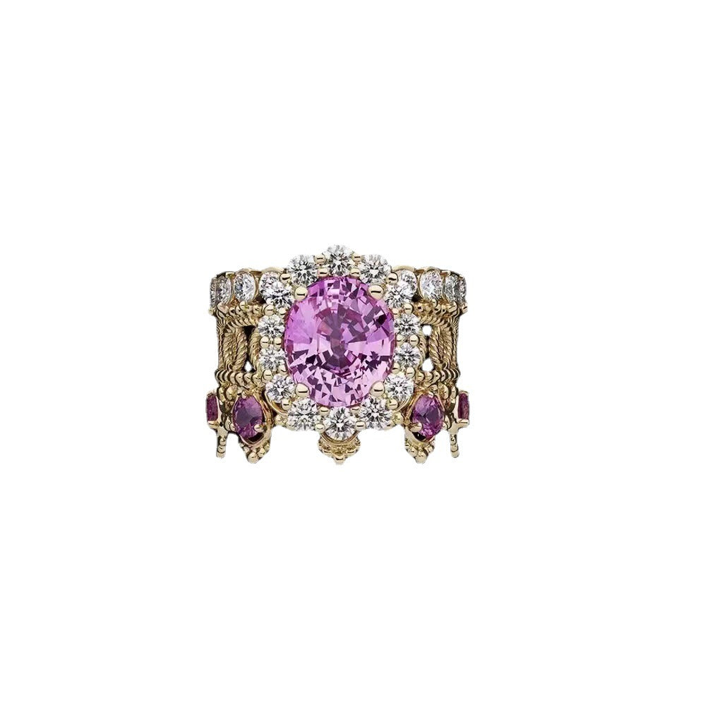 Women's Trendy Red Corundum Diamond High Quality Elegant French Open Ring