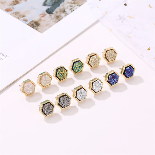 Women's Korean Starry Frosted For Fashion Hexagon Stud Earrings