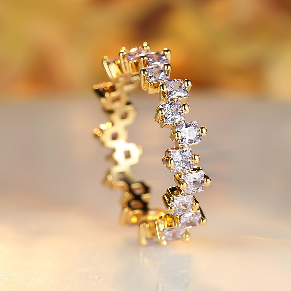 Dislocation Diamond Square Zircon Creative Gold Rings