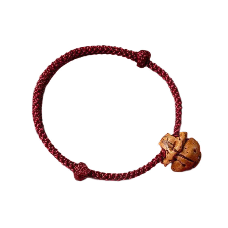 Women's & Men's Red Rope Original Life Peach Wood Carving National Style Money Bracelets