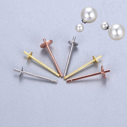 Bowl Pin Ear Pearl Holder Half Stud Earrings