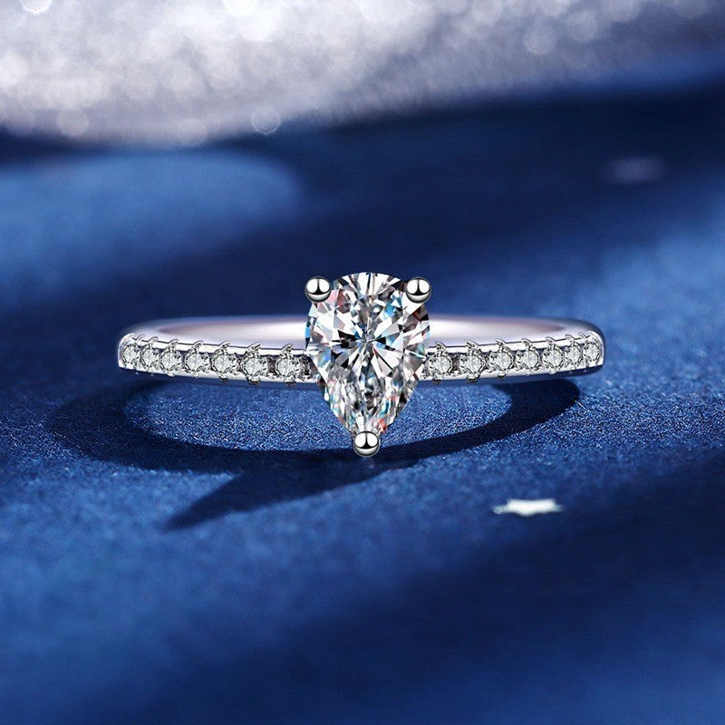 Sterling Sier Moissanite Water Drop Luxury Karat Color Ring