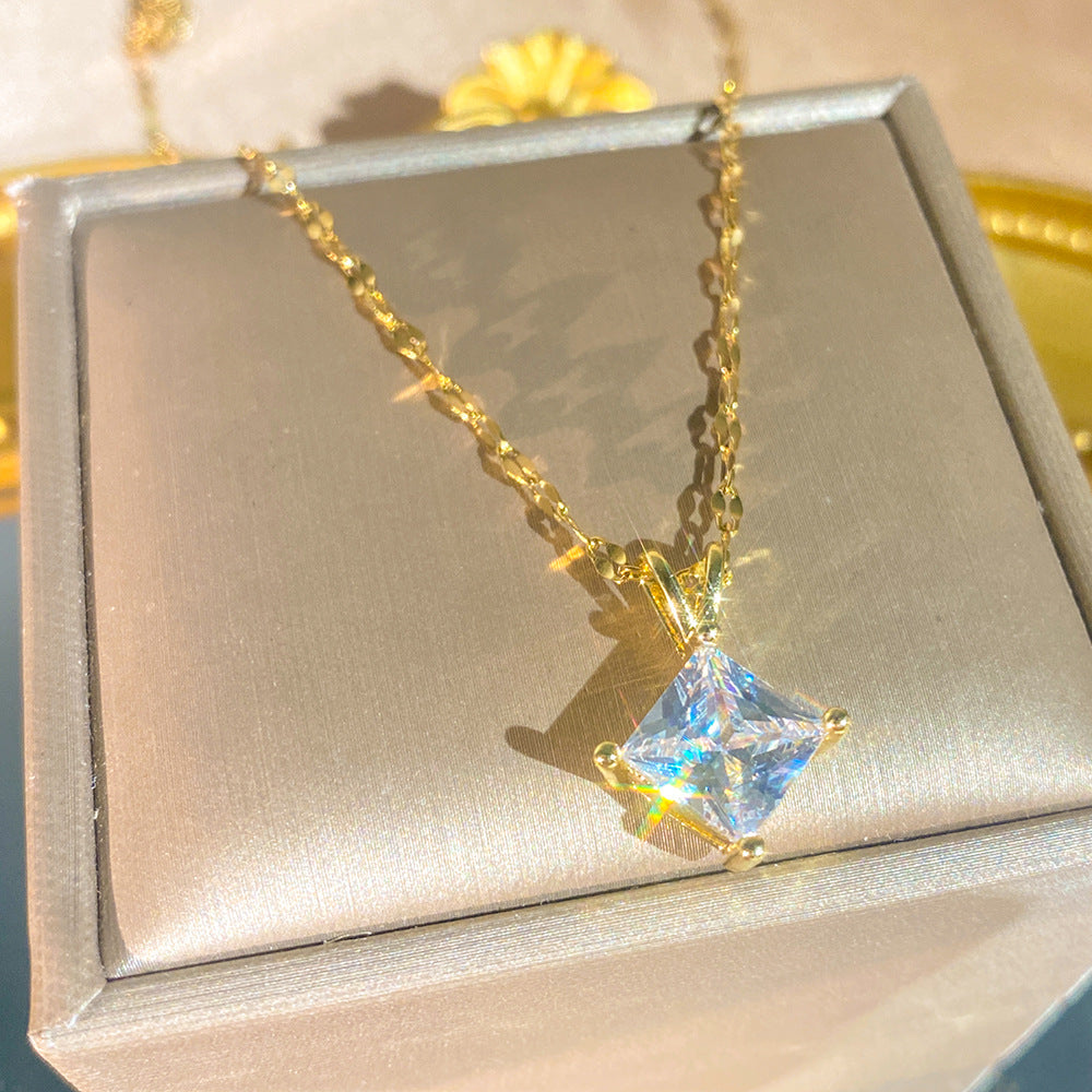 Geometric Zircon Square V-shaped Little Design Creative Clavicle Chain For Necklace