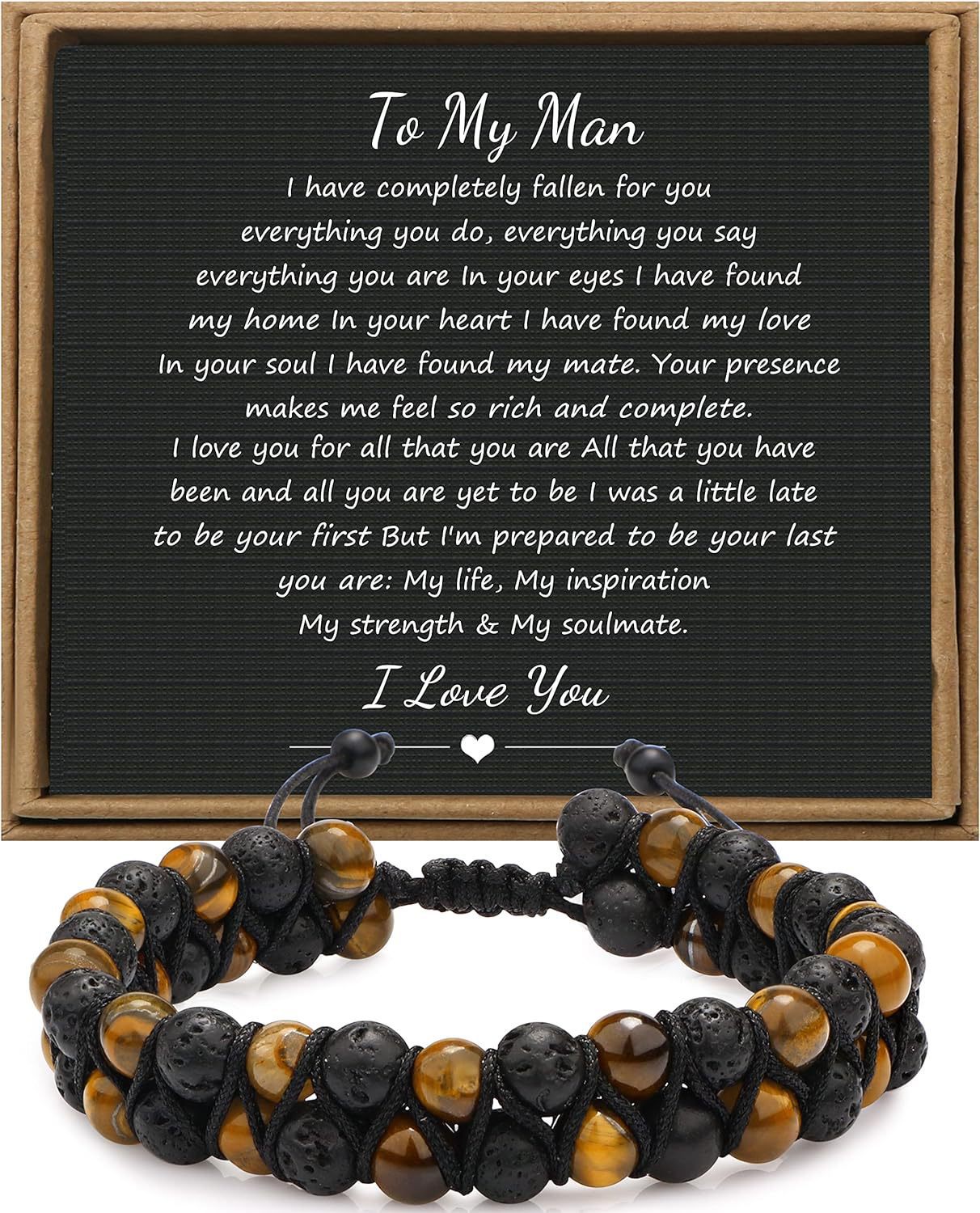 Men's Stone Tiger Eye Woven Adjustable Beaded Bracelet