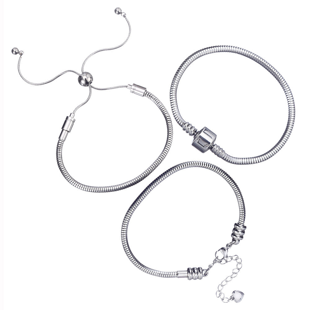 Women's & Men's Metal Stainless Steel Waterproof Colorfast Snake Bone Wear Chain Pan Bracelet