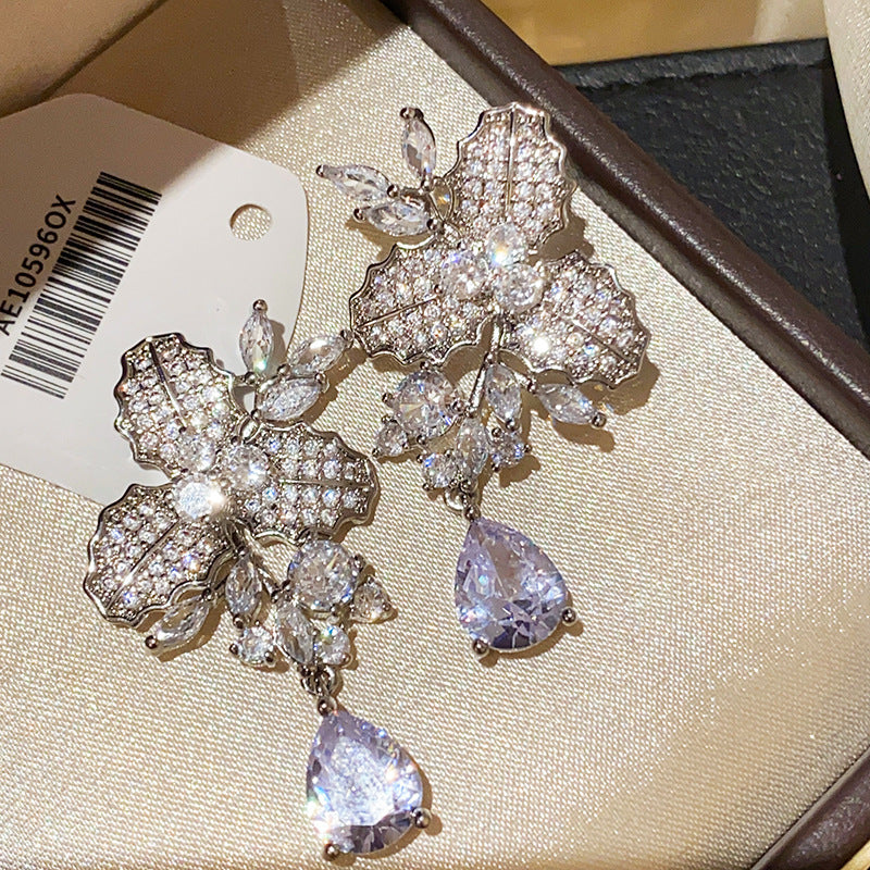 Women's Zircon Flower Light Luxury High-grade Temperament Fashion Earrings