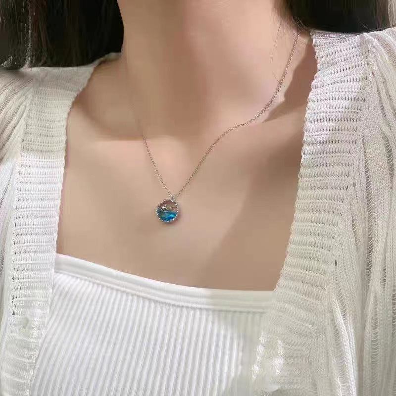 Women's Mori Style Blue Mermaid Tears Fish Cat Clavicle Chain Light Necklace