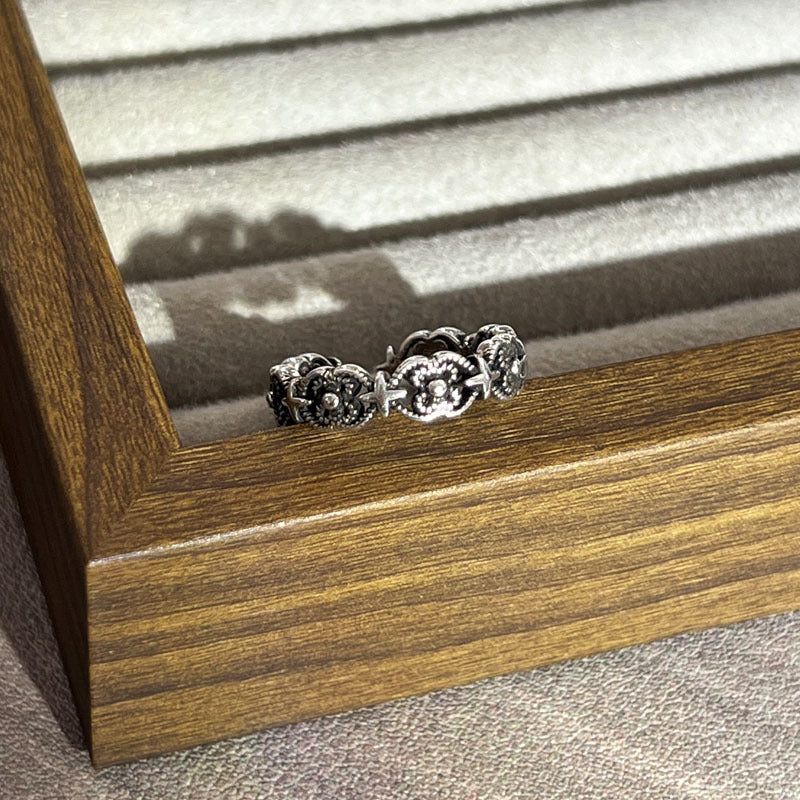 Trendy Vintage Flower-de-luce Cross Punk Open Female Dark Style Crown Rings