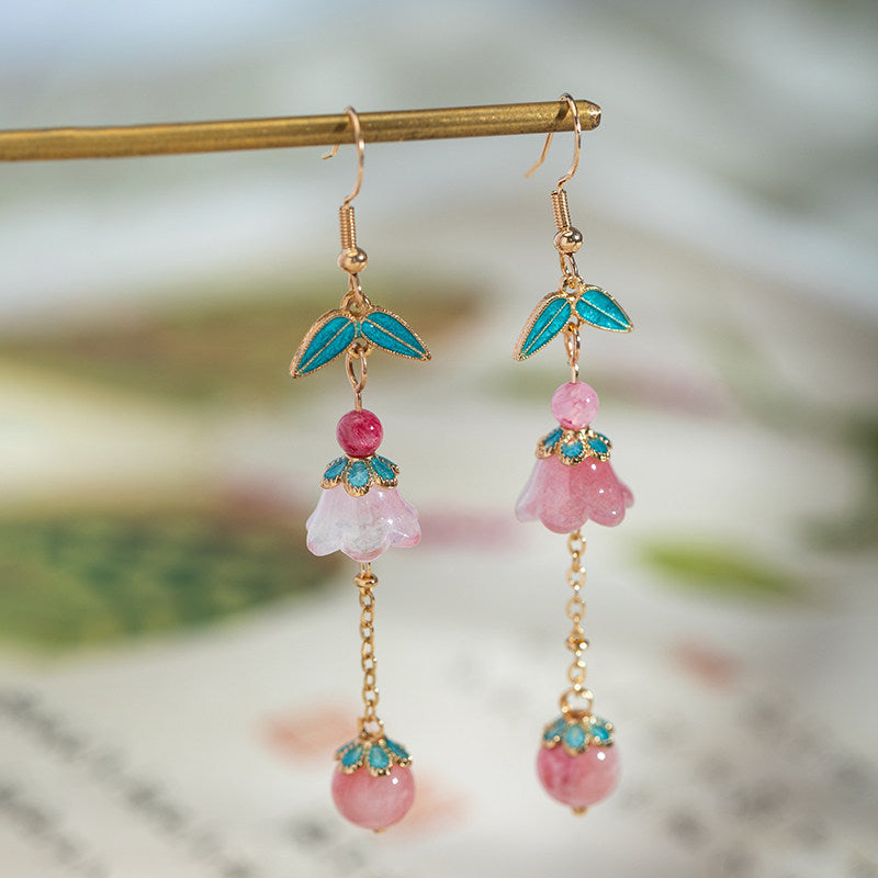 Women's Antique Pink Ear Clip Chinese Style National Cheongsam Rings