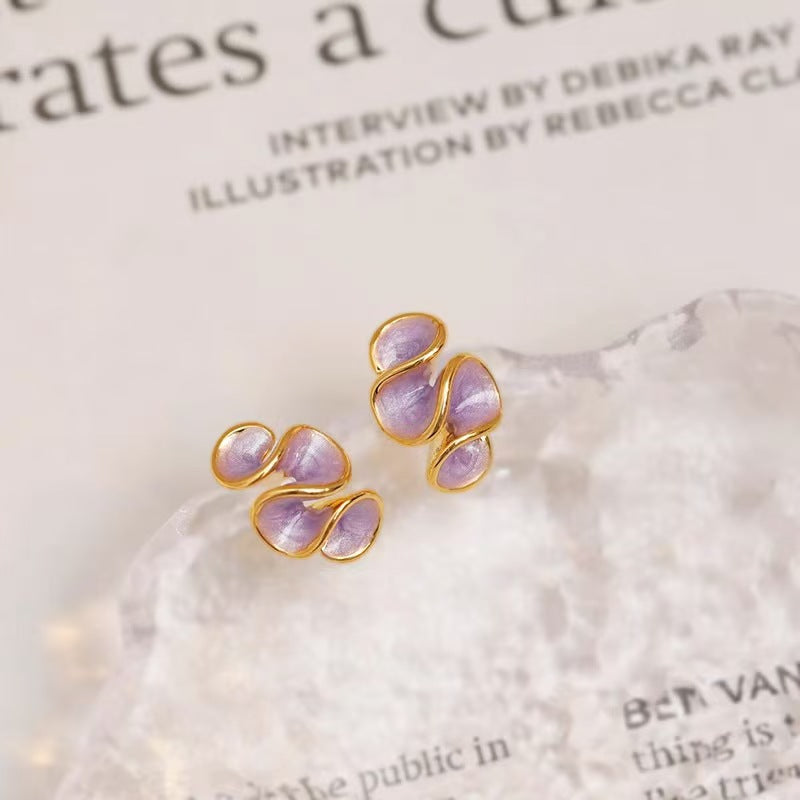 Women's Fresh Sweet Purple Enamel Drip Glazed Flower For Fashion Ruffles Earrings