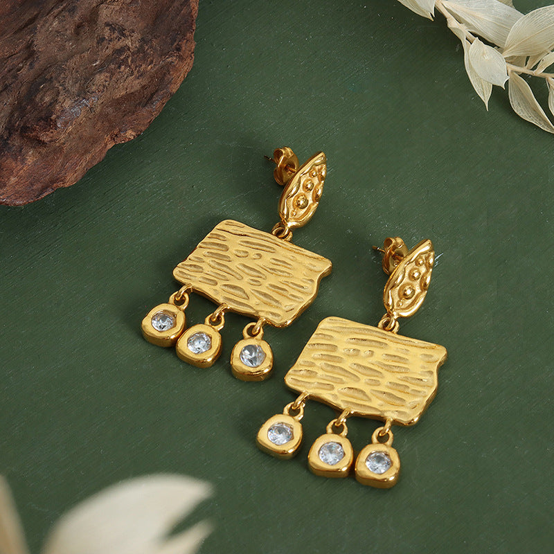 Personality Pod Irregular Texture Square Plate Steel Bean Inlaid Zircon Rings