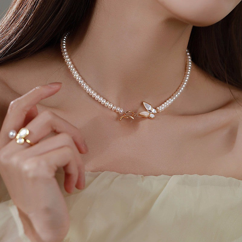 Women's Rice Grain Freshwater Pearl Simplicity Fashion Temperament Design Clavicle Chain Necklace