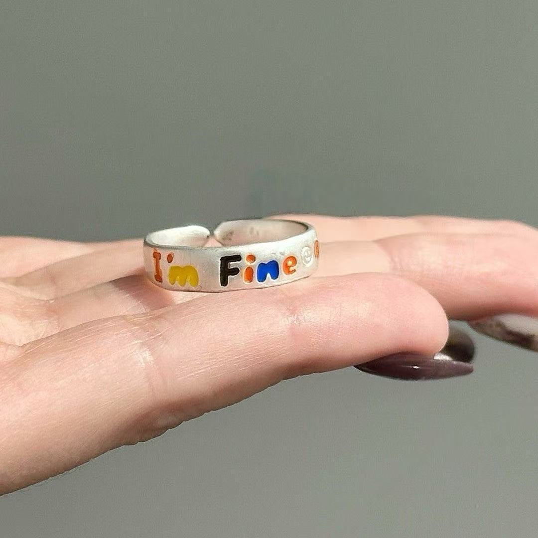 Women's & Men's Color Brushed Candy Letters Couple Design Simple Versatile Ring