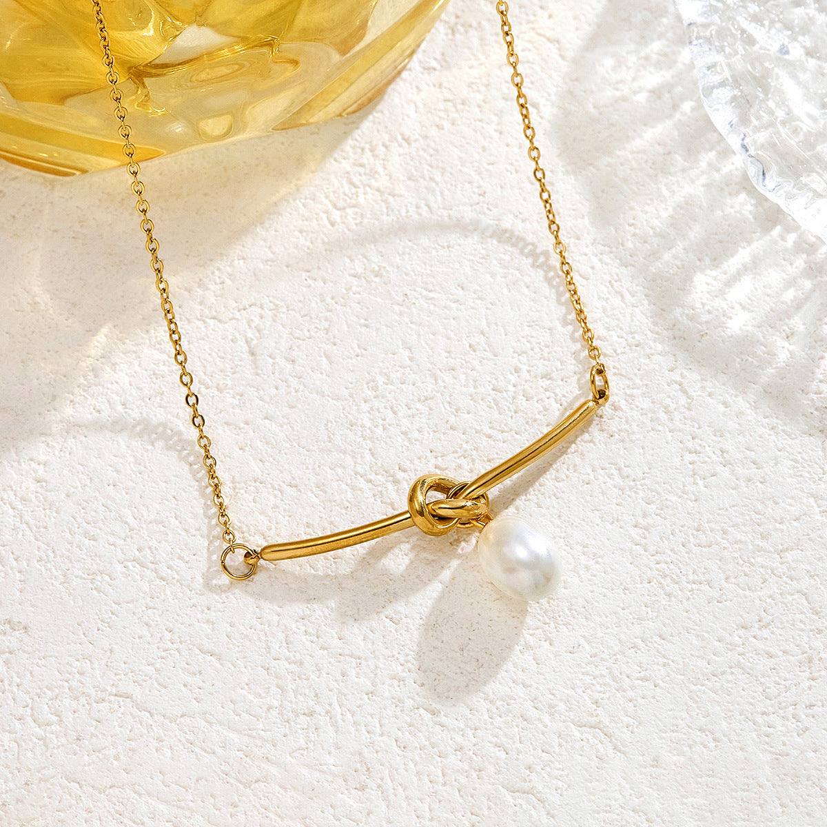 Hollow Bow Freshwater Pearl Bends Hitches Stainless Steel Earrings