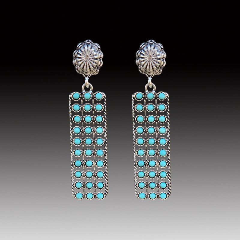 Western Style Geometric Long Strip Inlaid Earrings