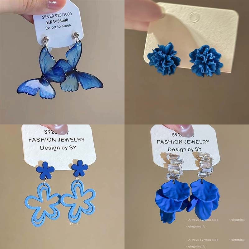 Women's Summer Cold Blue Flower For Seaside Vacation Style Niche Stud Earrings
