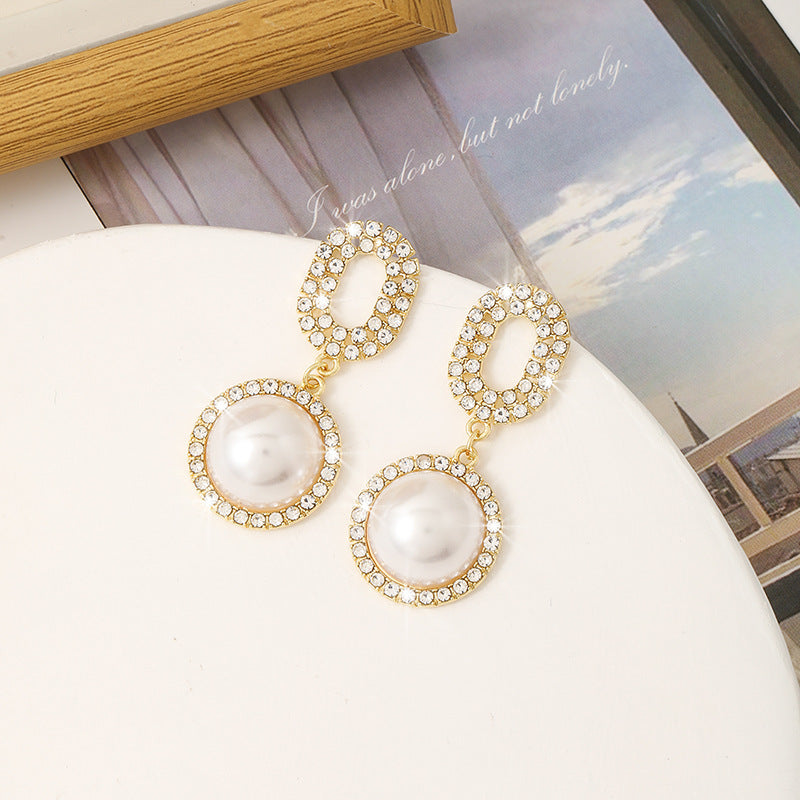 Simple Retro Sier Needle Pearl High Sense Ear Earrings