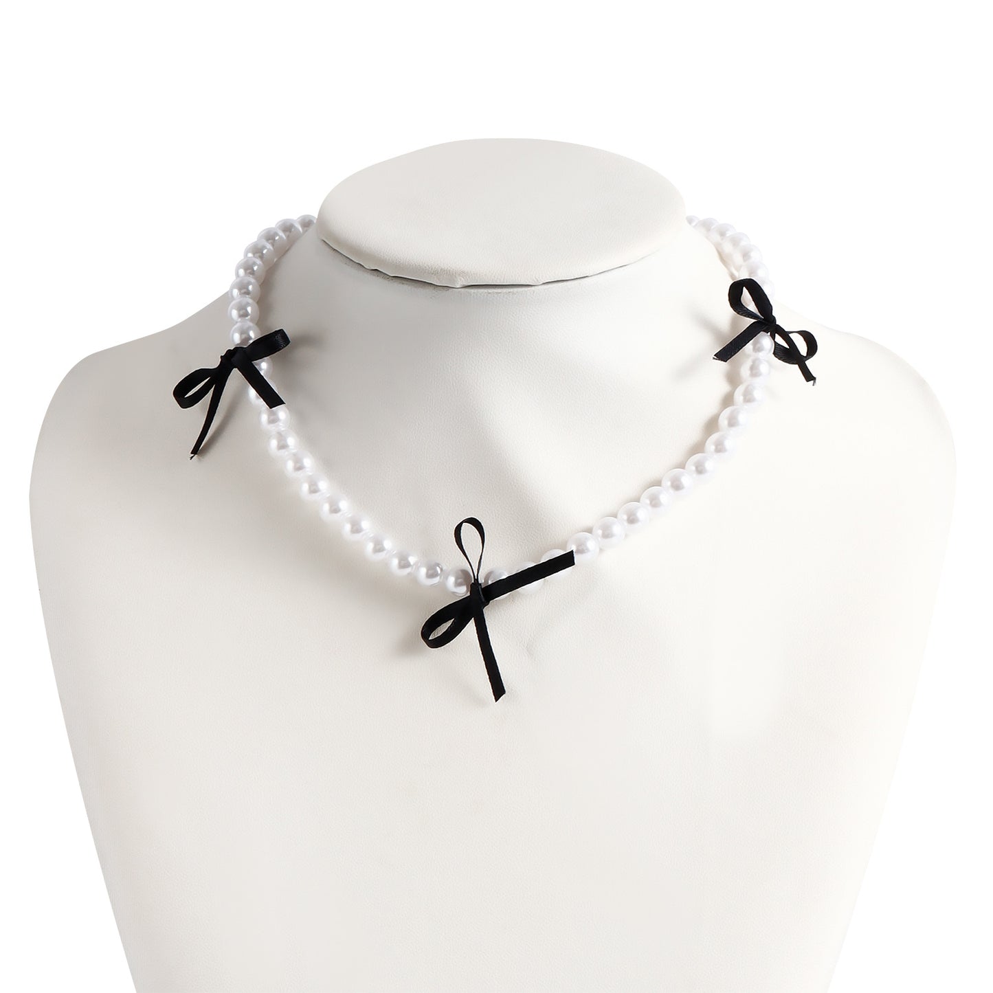 Imitation Pearl Sweet Cool Style Black Ribbon Bow Necklaces