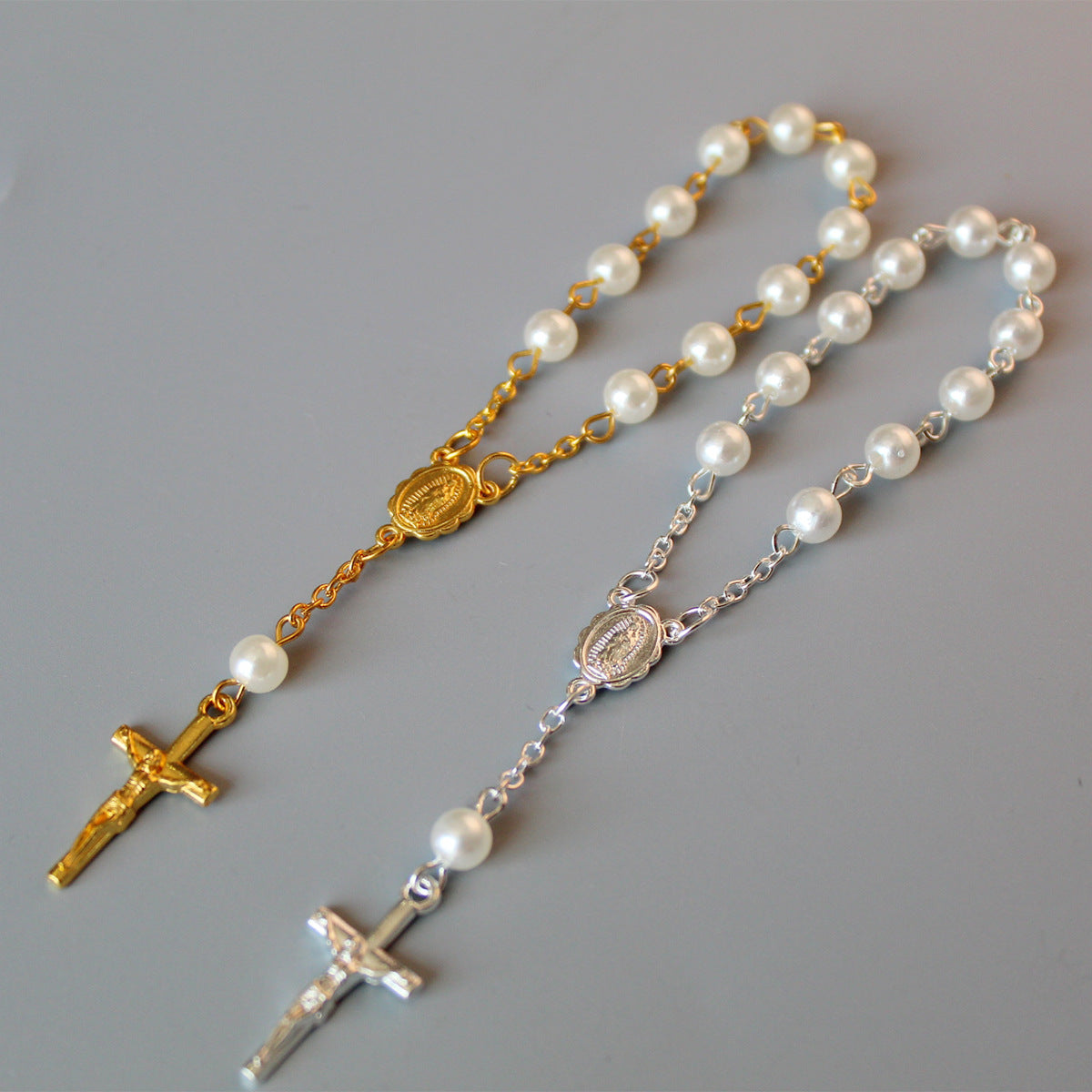 Religious Cold Style Beads Pearl Cross Full Bracelets