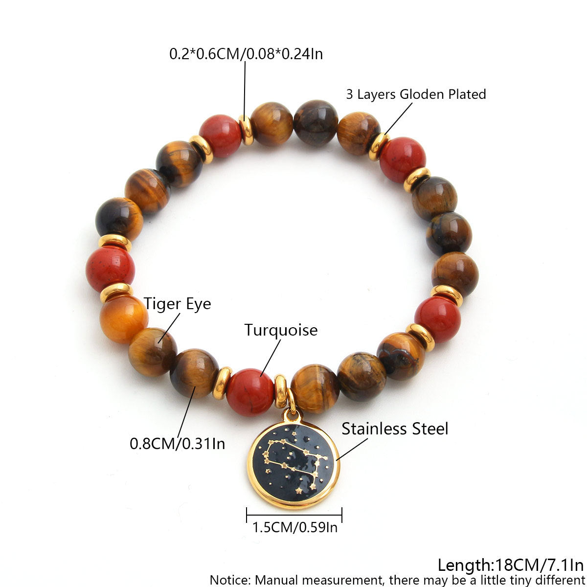 Beaded With Card Round Stainless Steel Gold Plated Drop Oil Bracelets