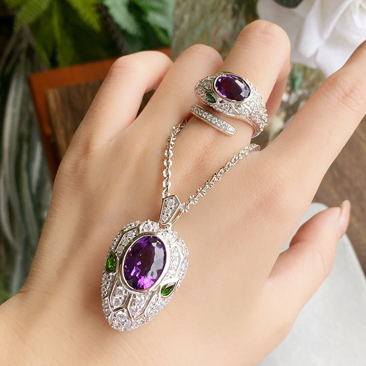 Snake-shaped Suit Purple Diamond Snake Open Colored Gems Pendants