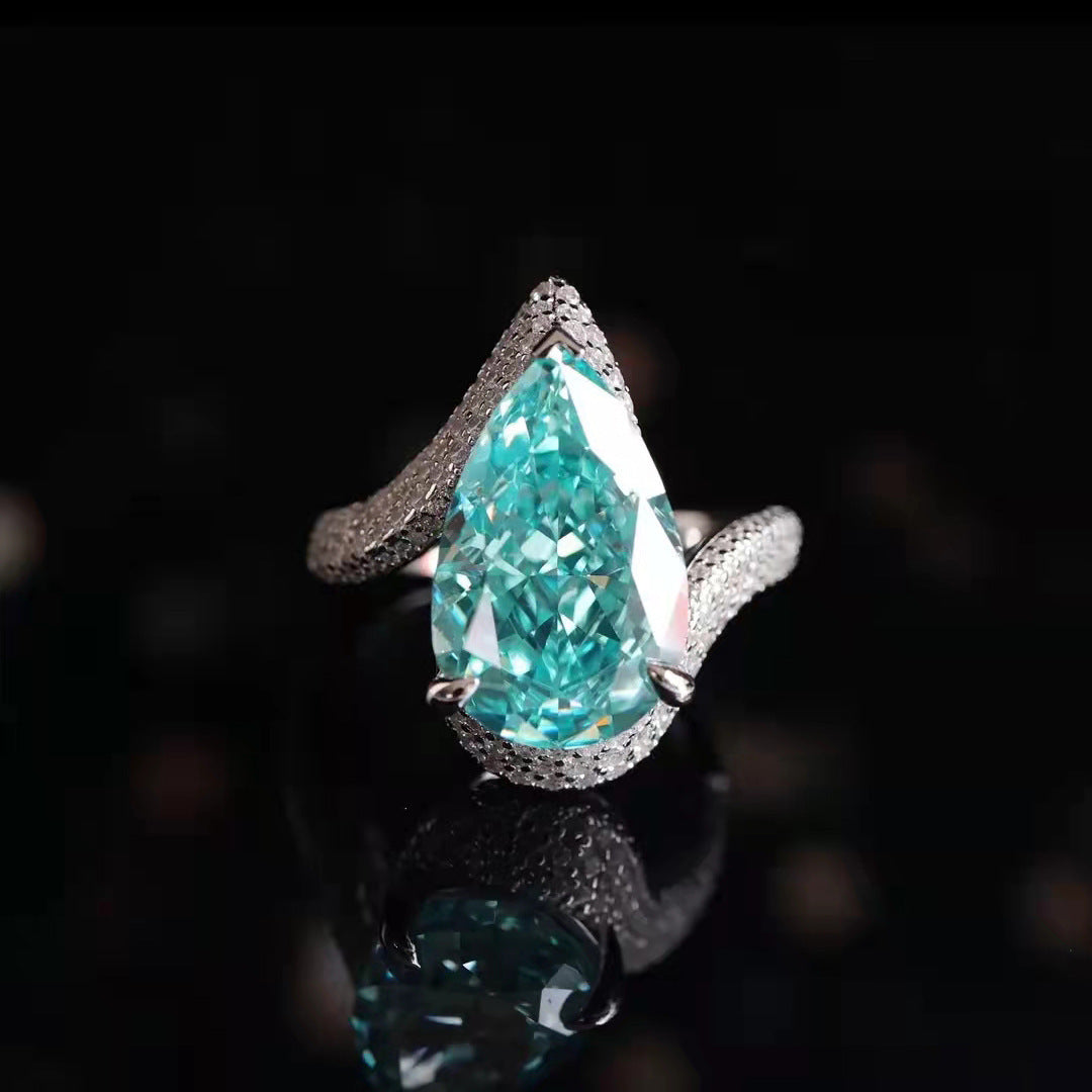 Large Carat Water Drop Pear-shaped Synthetic Colored Gems Ring