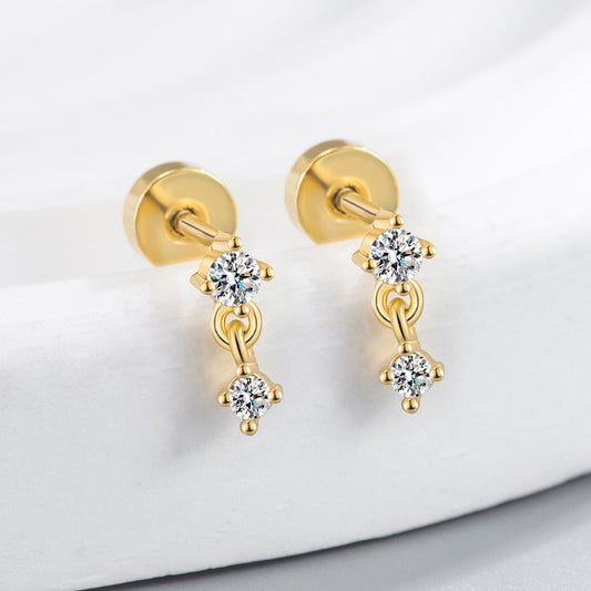 Golden Zircon Ear Screw Bone Exquisite Earrings