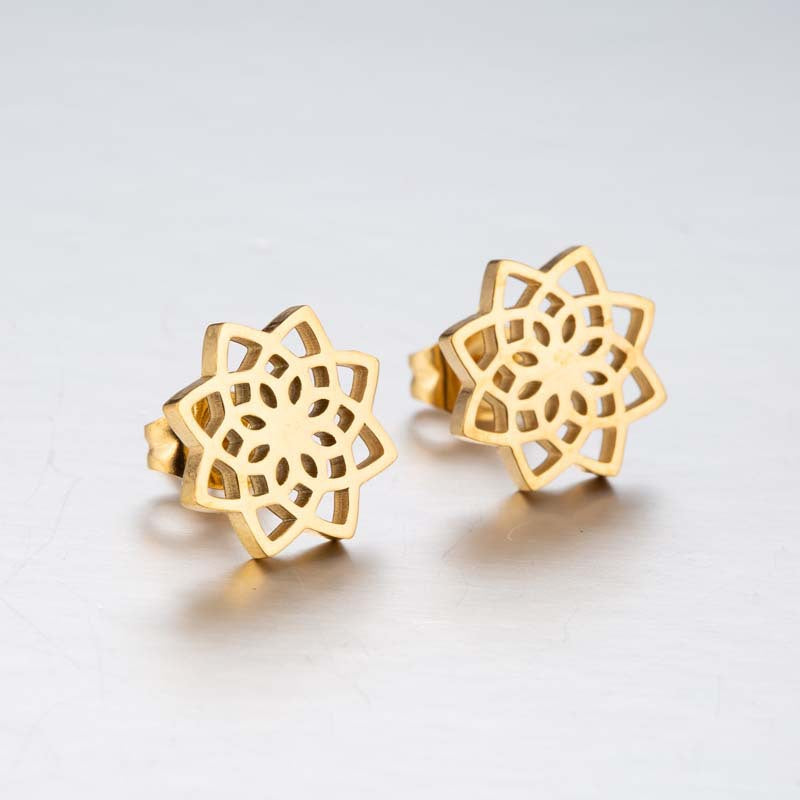 Lotus Ear Bone Hollow Origami Stainless Stud Earrings