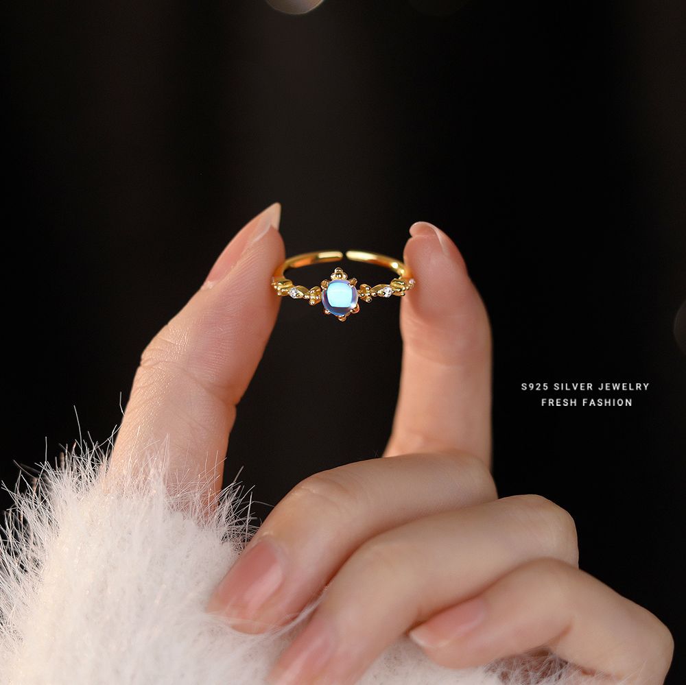 Moonstone Female Niche Fashion Open Adjustable Rings