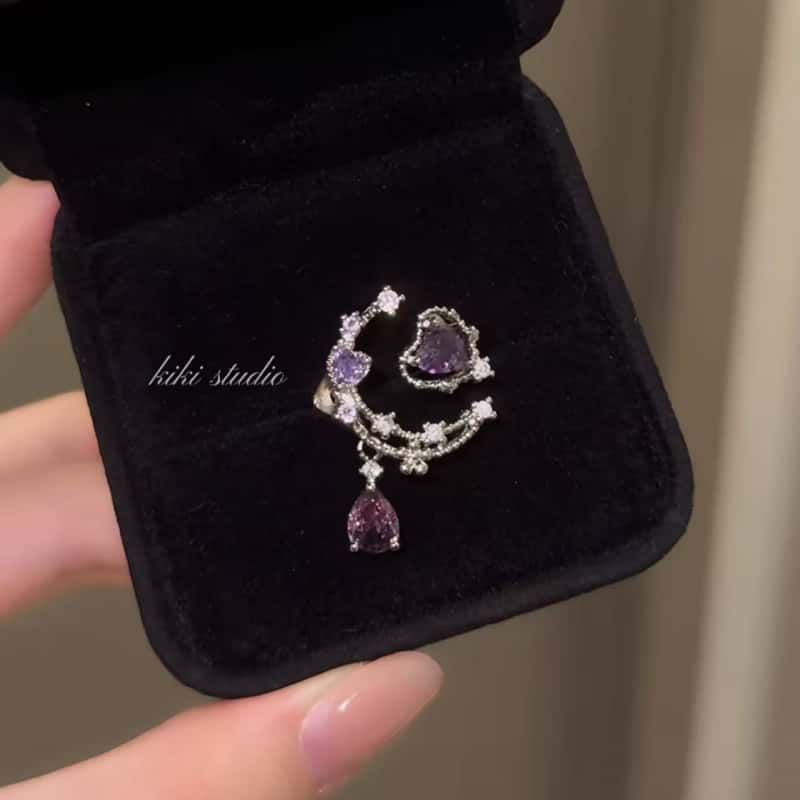 Purple Moon Zircon Water Drops Niche High-grade Ring