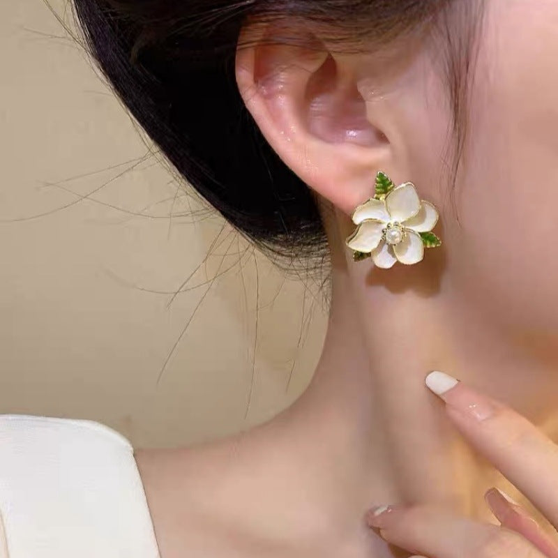 Gardenia Flower Female Premium Mori Temperament Earrings