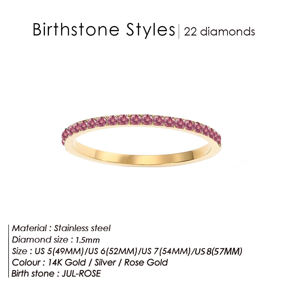 Full Diamond Stainless Steel Birthstones Zircon Ring