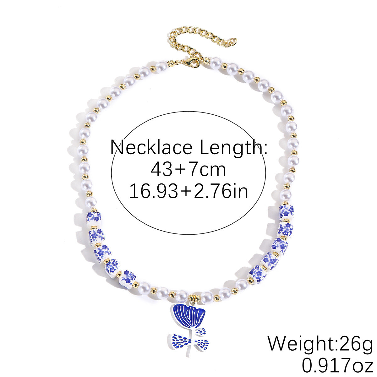 Mild Luxury Retro Beaded Ceramic Artistic Blue White Necklaces