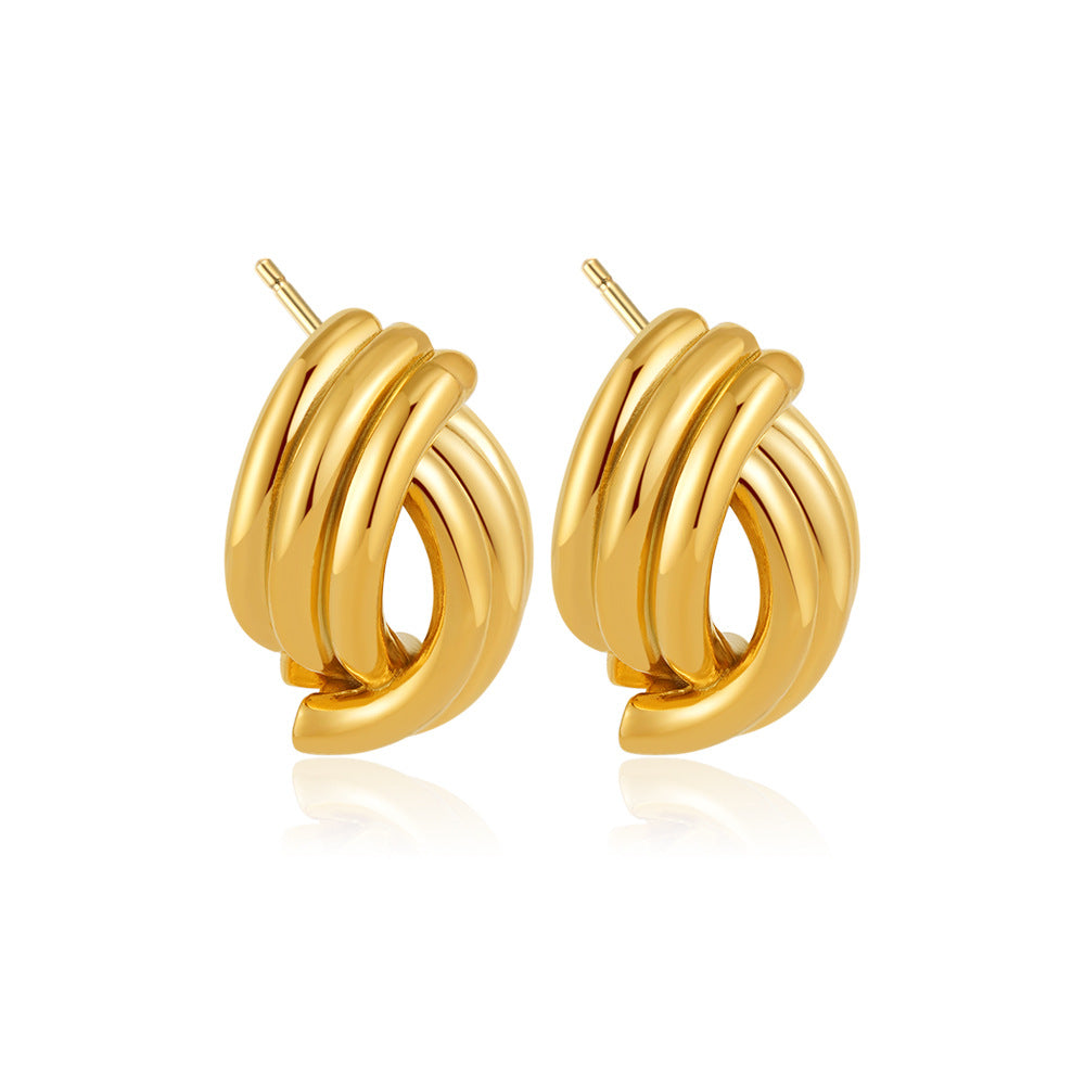 Gold Geometric Three-line Interlaced Classic Fashion Earrings