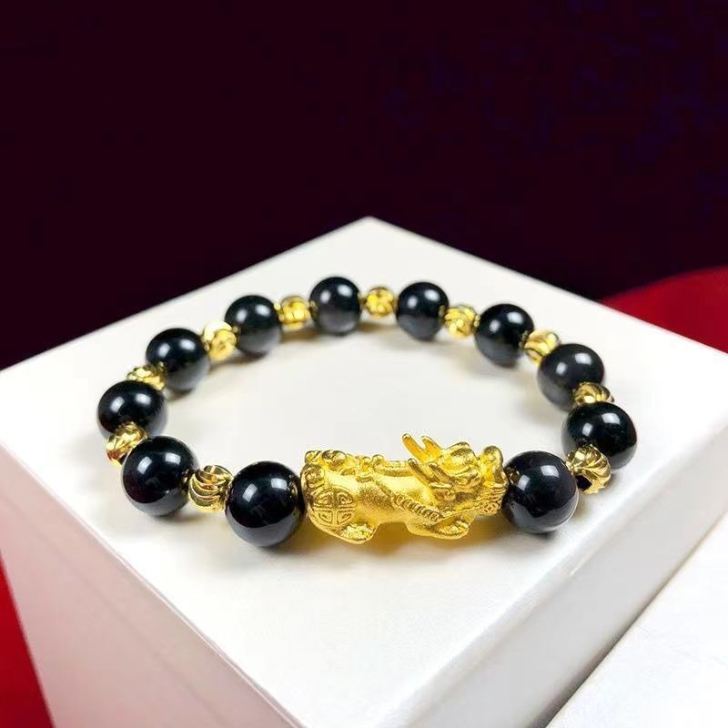 Women's & Men's Gilt Lucky Beads Agate Obsidian Sanskrit Bracelets