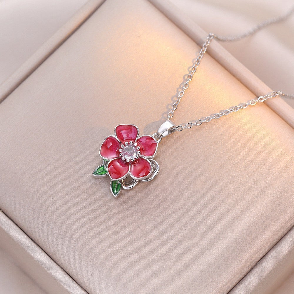 Female Minority Fashion Design Rotating Bauhinia Zircon Flower Necklace