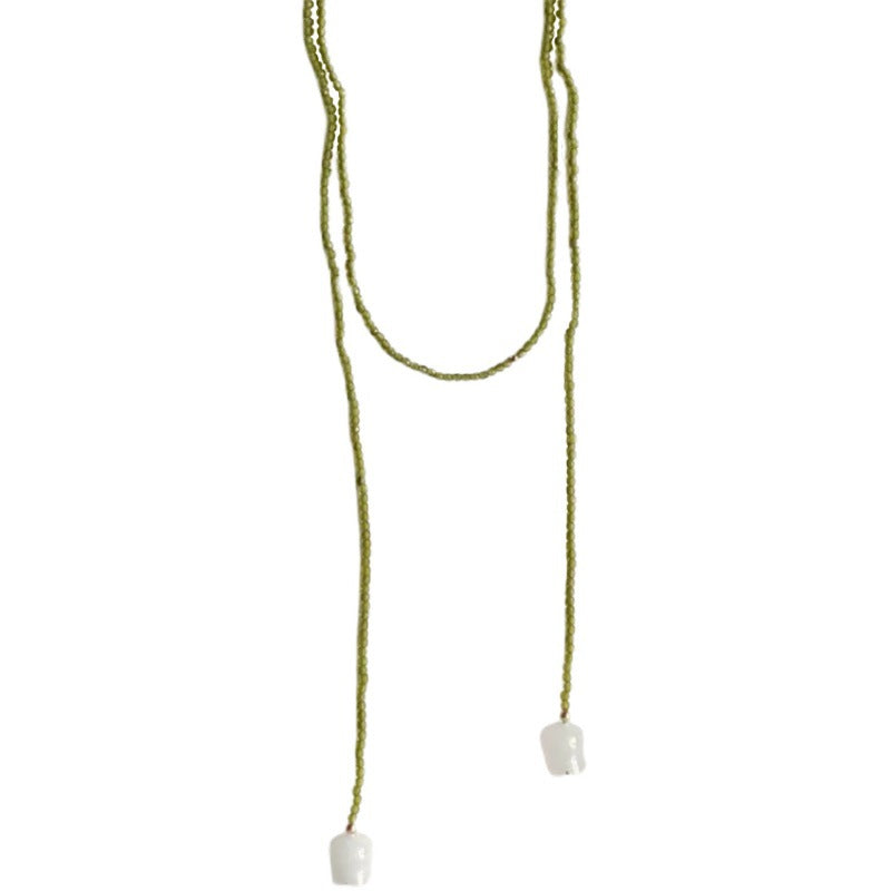 Wearing Methods Natural White Jade Lily Olive Green Crystal Winding Necklaces