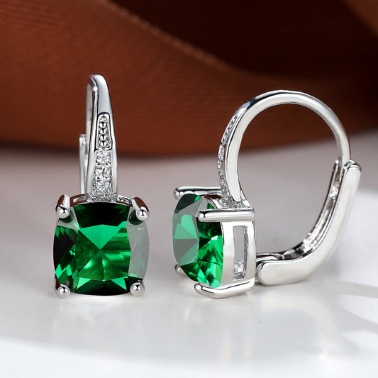 Women's Square Zircon Inlaid Ear Hook Korean Fashion Style Stud Earrings