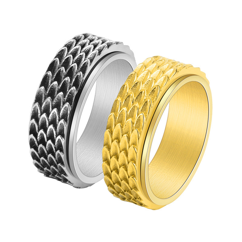 Men's Vintage Stainless Steel Dragon Scale Rotatable Fashion Simple Trendy Rings