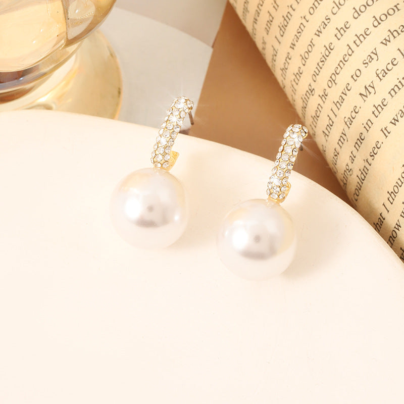 Simple Retro Sier Needle Pearl High Sense Ear Earrings