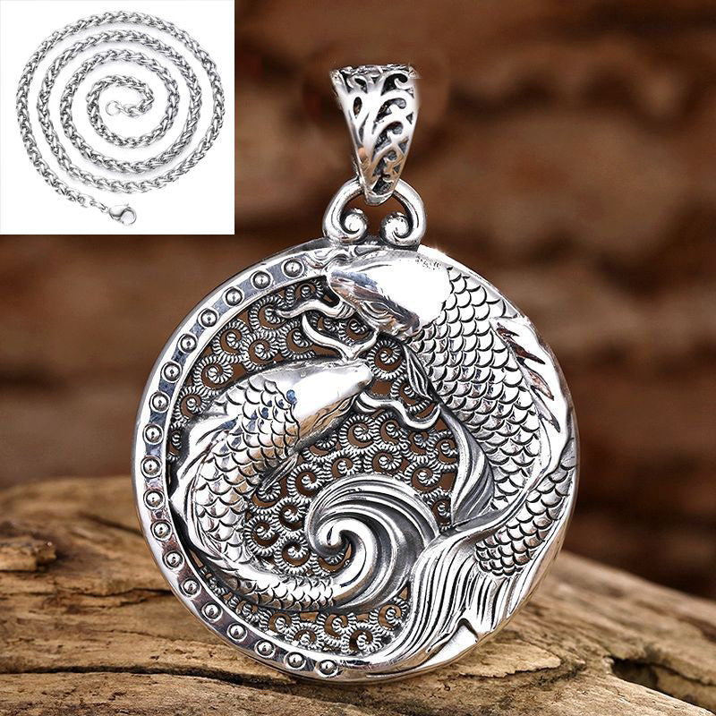 Women's & Men's Sterling Sier Pisces Water Trendy Personality Retro Peace Necklace