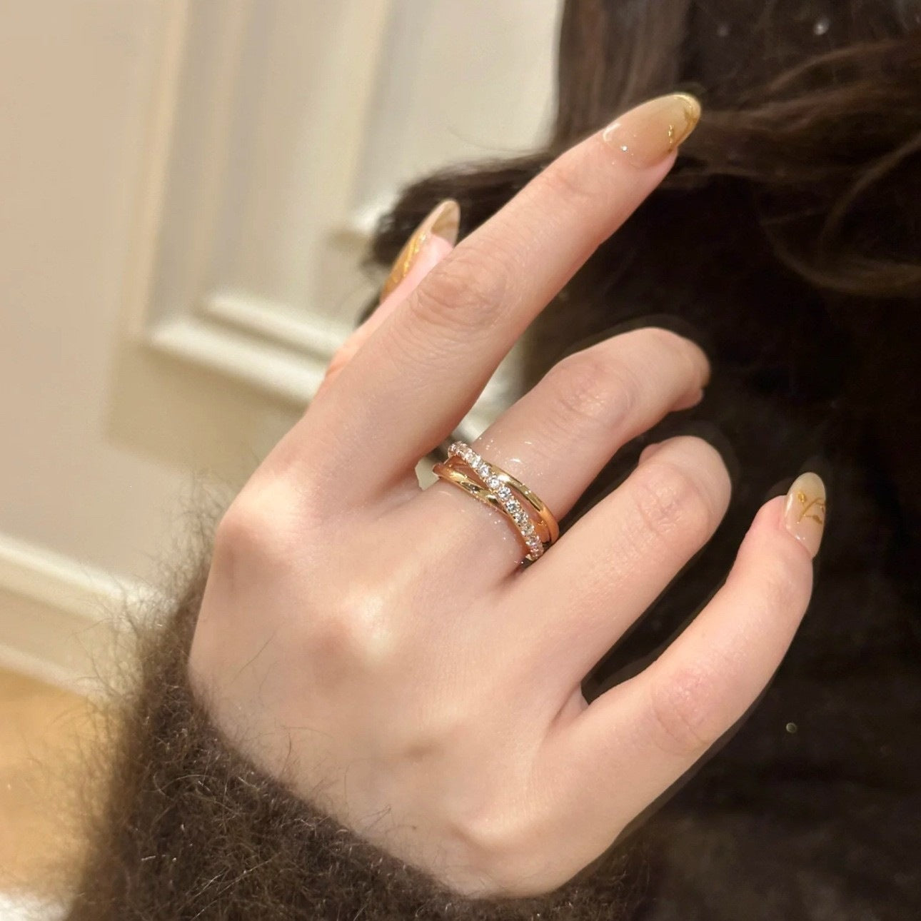 Inlaid Row Diamond Female Niche Design Fashion Personality Temperament Rings