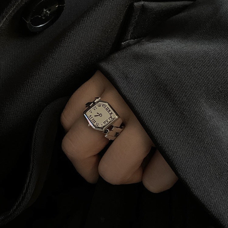 Roman Numeral Female Retro Fashion Chain Open Hip Hop Ring