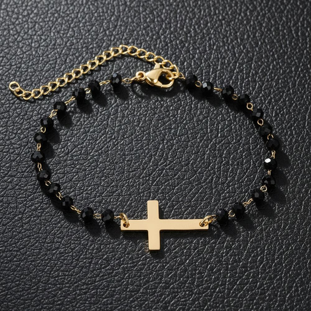 Women's & Men's Stainless Steel Cross Simple Style Glass Bracelet