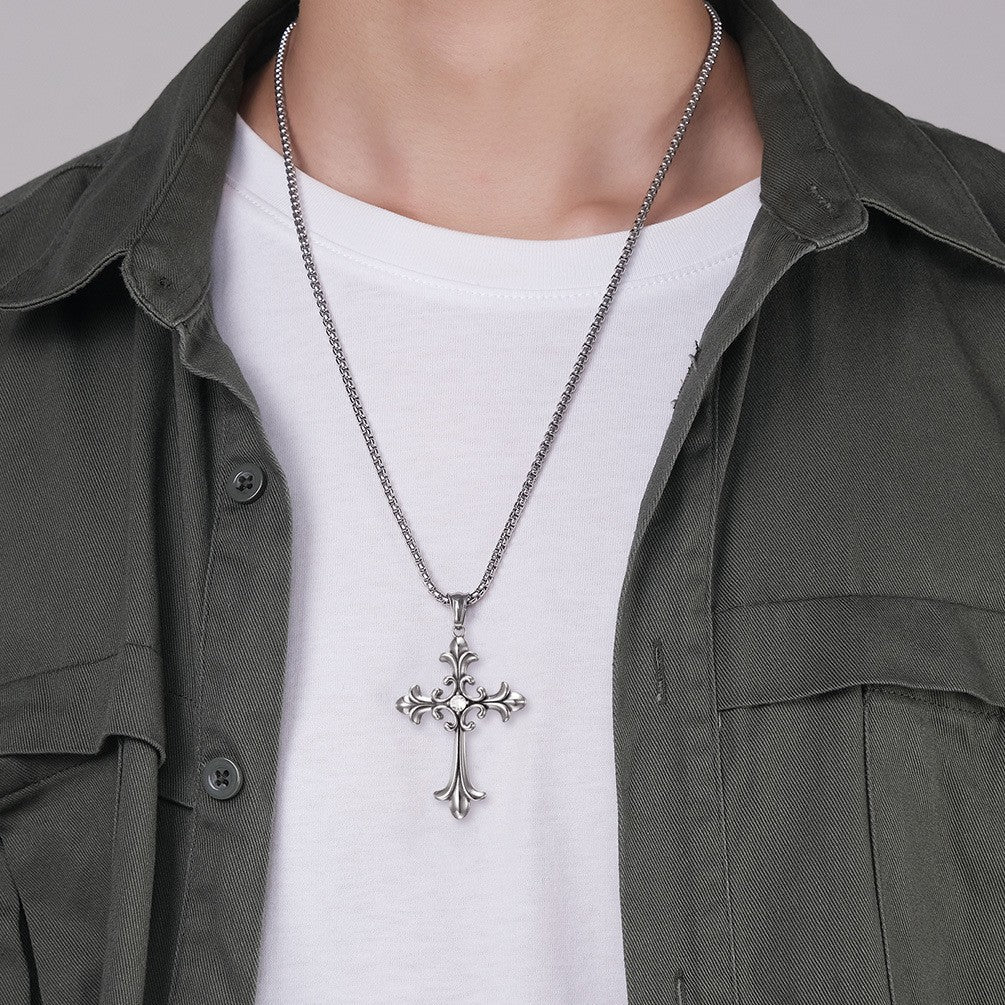 Gothic Style Vintage Cross Diamond Titanium Pendants