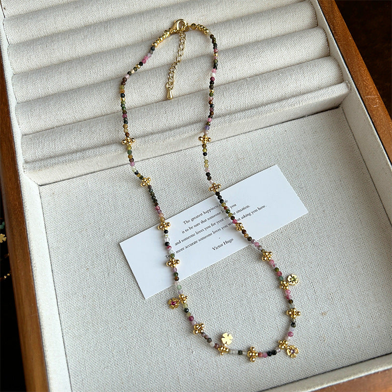 Tourmaline Flower Tigereye Natural Stone Color Kooky Design Twin Bracelets